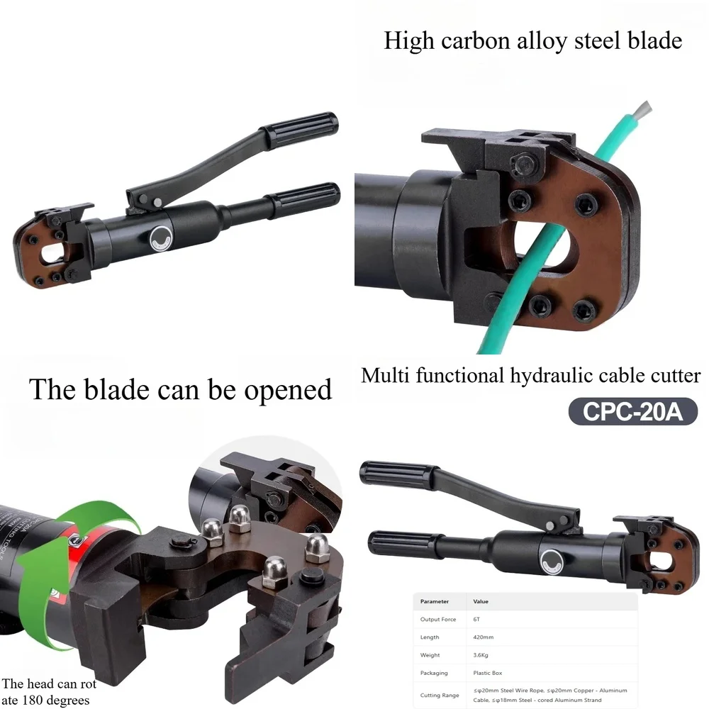 CPC-20A hydraulic cable cutting shear for dual speed 180° rotatable cable cutter for ≤18mm steel cored aluminum stranded wire