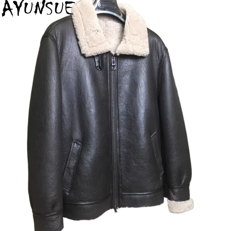 

AYUNSUE натуральная овчина куртка из натуральной кожи мужская зимняя теплая шуба из натурального меха мужские повседневные коричневые натуральные кожаные куртки шубы
