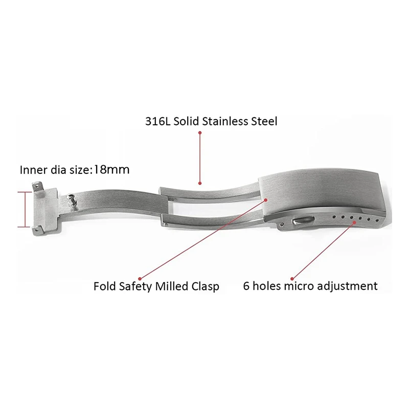Watch Buckle Fold Safety Clasp, Milled Clasp Replacement Stainless Steel Watchband Clasp 18Mm view 3