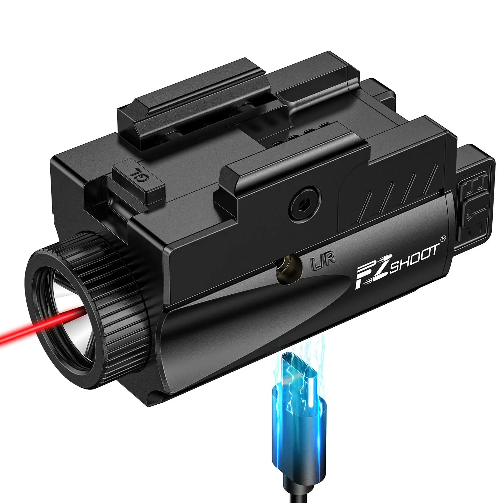 EZshoot 1000 Lumen Tactische Zaklamp Pistool Licht Rood/Blauw Laser Combo met Slid Rail Compatibel met G-lock & Picatinny Rail