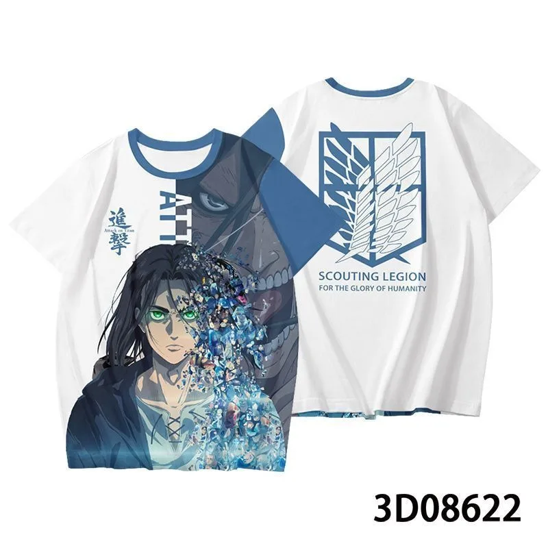 2026 Summer New ATTACK ON TITAN 3D Cartoon Anime Print Short Sleeve Men's Round Neck Two-Dimensional