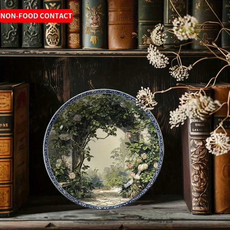 1pcElegant Ceramic Decorative Plate with Rose Garden Design, Hand-Painted European Style Wall Decor, Non-Food Contact Home
