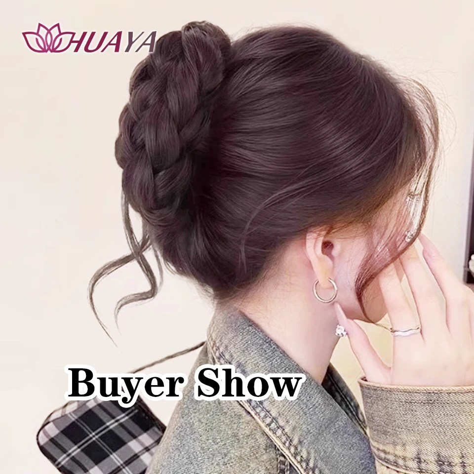كعكة الشعر الاصطناعية مخلب مع شرابة شعر مستعار رقيق طبيعي مشبك شعر أسود براون كعكة رئيس شعر مستعار المرأة