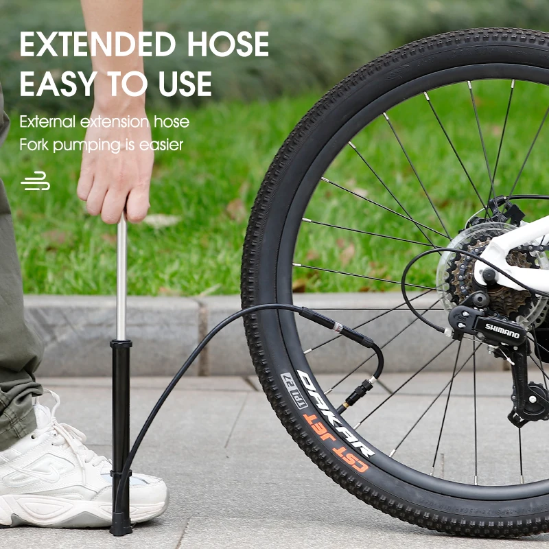 مضخة دراجة محمولة من WEST BIKING، خرطوم طويل، مضخة قدم للدراجة مع مقياس بريستا وصمام شريدر، ملحقات مضخة هواء لإطارات الدراجات