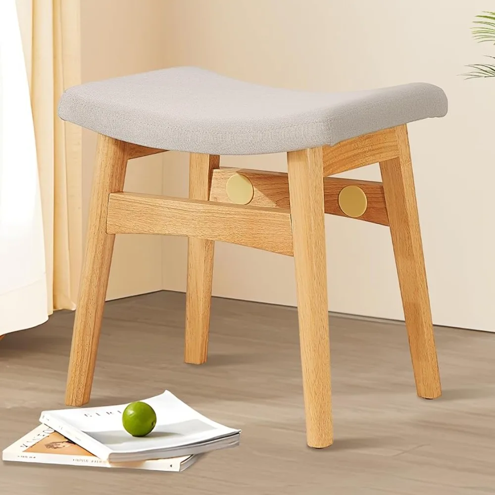 

Vanity Stool, Saddle Cushion Foot Stool, Modern Vanity Bench Ottoman with Solid Wood Legs and Upholstered Seat for Entryway