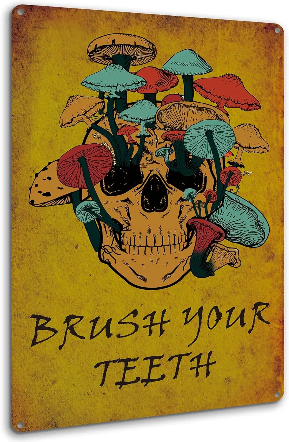 HIDEGRASS Brush Your Teeth Skull Gothic Decor Wall Decor Guest Wall Decor Art Tin Sign 8 X 12 Inch sign