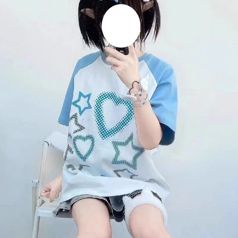 Estilo japonês verão doce casual solto tshirt 2000s menina quente subcultura kawaii estudante macio menina camisetas y2k básico topos 90s