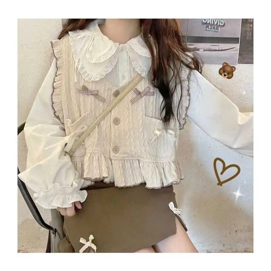 

Inner Shirt Autumn Japanese Soft Girl Cute Lace Doll Collar Tie Long Sleeve Top Bottoming