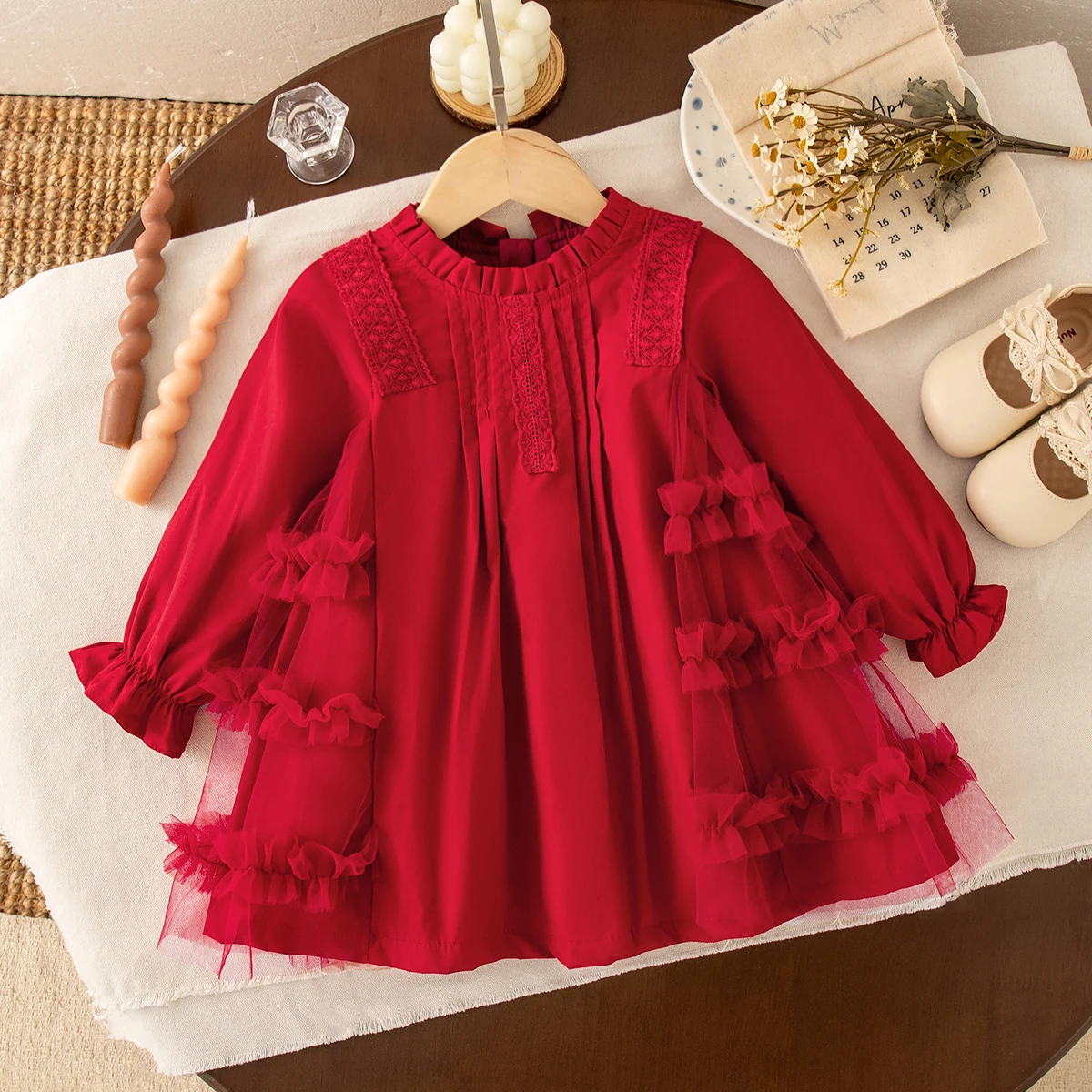 

Girls Dresses Spring And Autumn Cotton Solid Color Bubble Sleeve Mesh Long Sleeve Girls Dresses Cute Casual Baby Girl Clothes