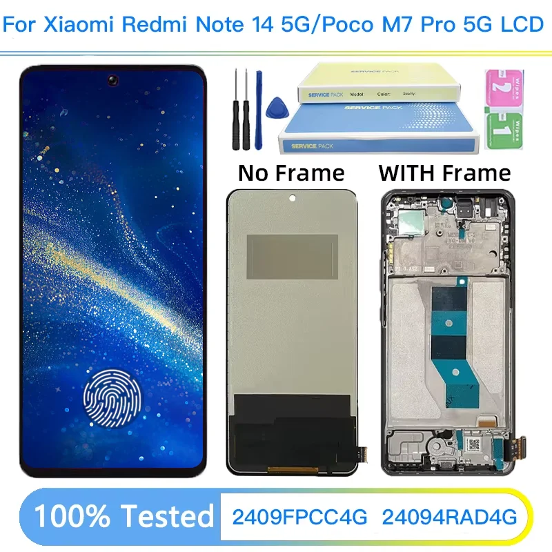6.67 "testado para xiaomi redmi nota 14 5g 24094rad4g display lcd digitador de toque para poco m7 pro 5g 2409ffcc4g display
