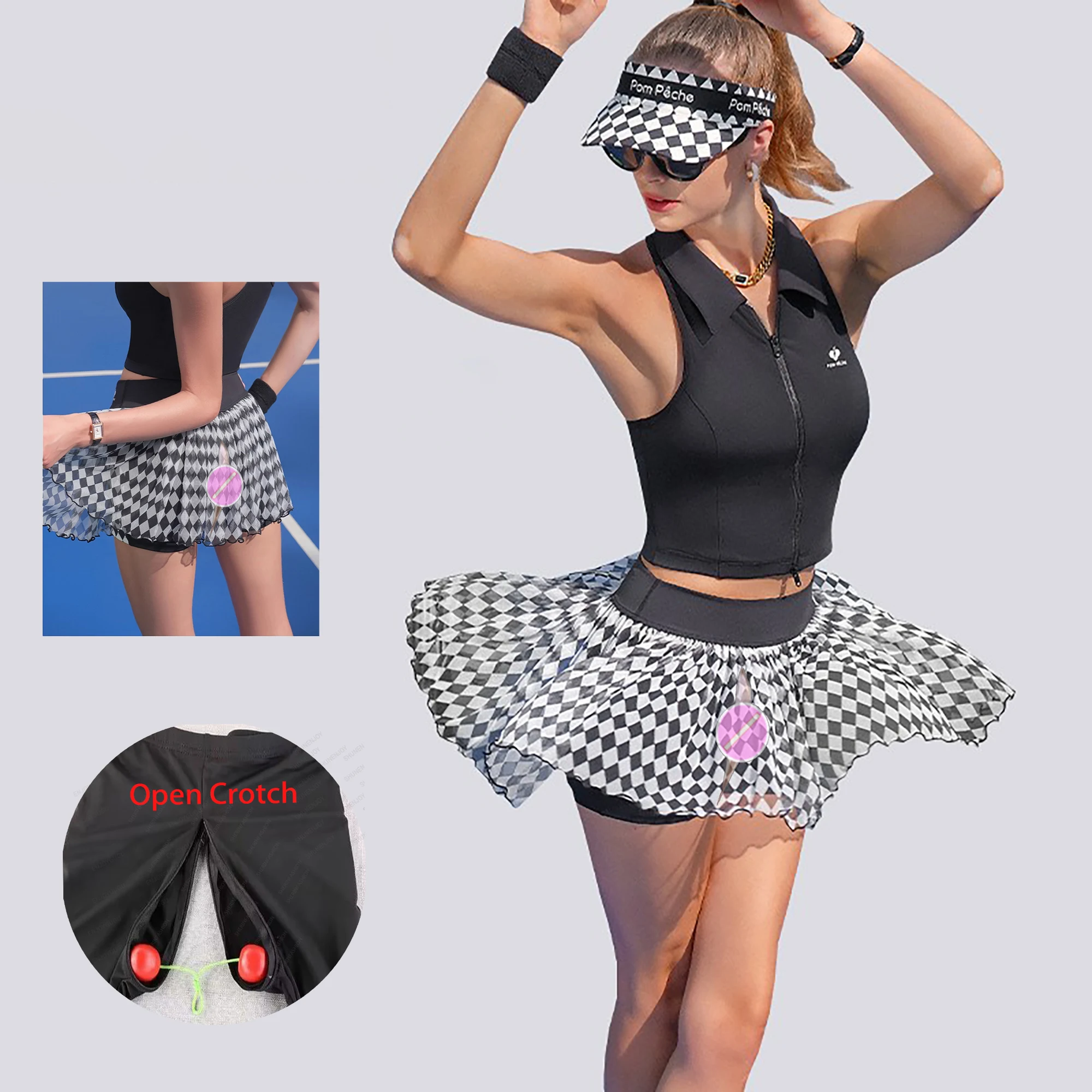 Outdoor Crotch Sex Pants Women Tennis Skirt Transparent Mini Skort Peach Hip Shorts Sport Short Skirts Exotic Hotpants Kawaii