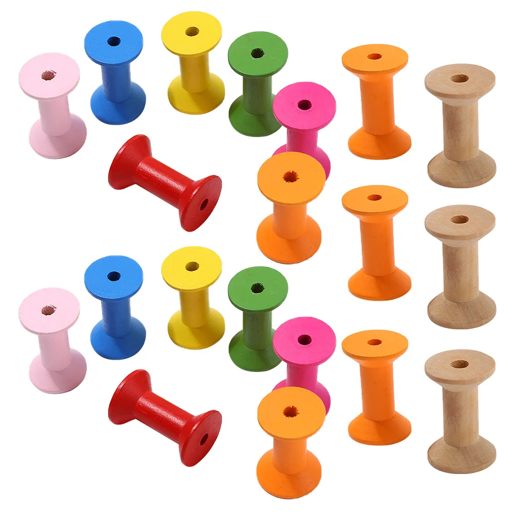 

20 pcs Wooden Spool Colorful Unfinished Craft Weaving Thread Spools DIY Activities Durability Premium Material