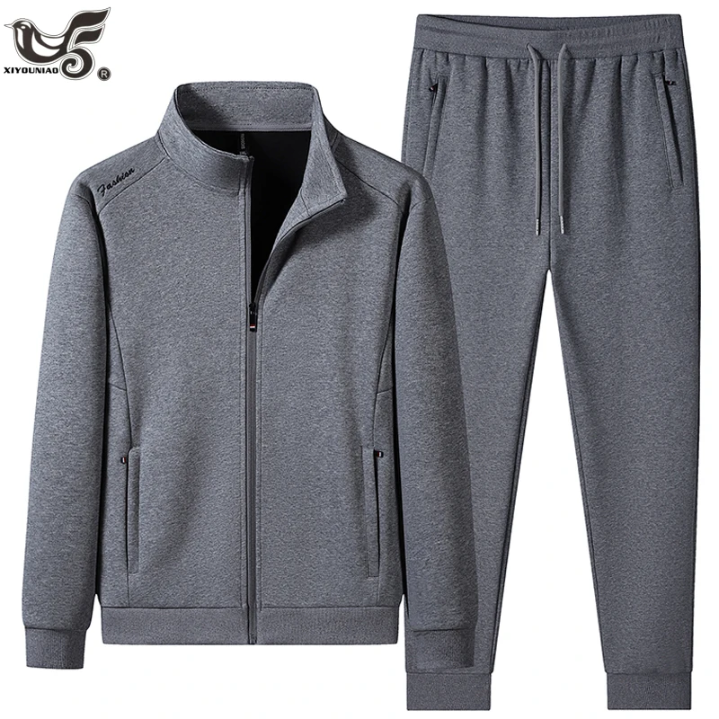Plus Size 6XL 7XL Men's Sportswear Casual Cotton Tracksuits Men Sets Outwear Jacket+Sweatpant Joggers Running Winter Sports Suit