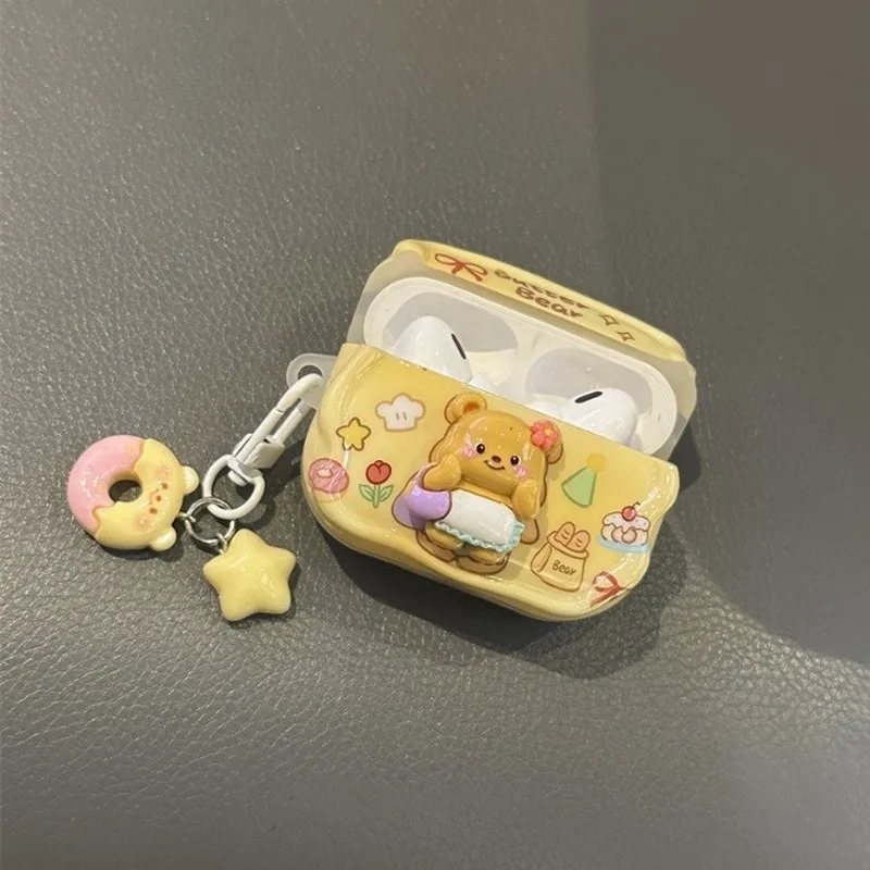 For Airpods 4 Gen 3D Cute Cartoon Butter Bear Earphone Case For Airpods Pro 2 Pro2 3 1 TPU Shockproof Soft Cover With Pendant