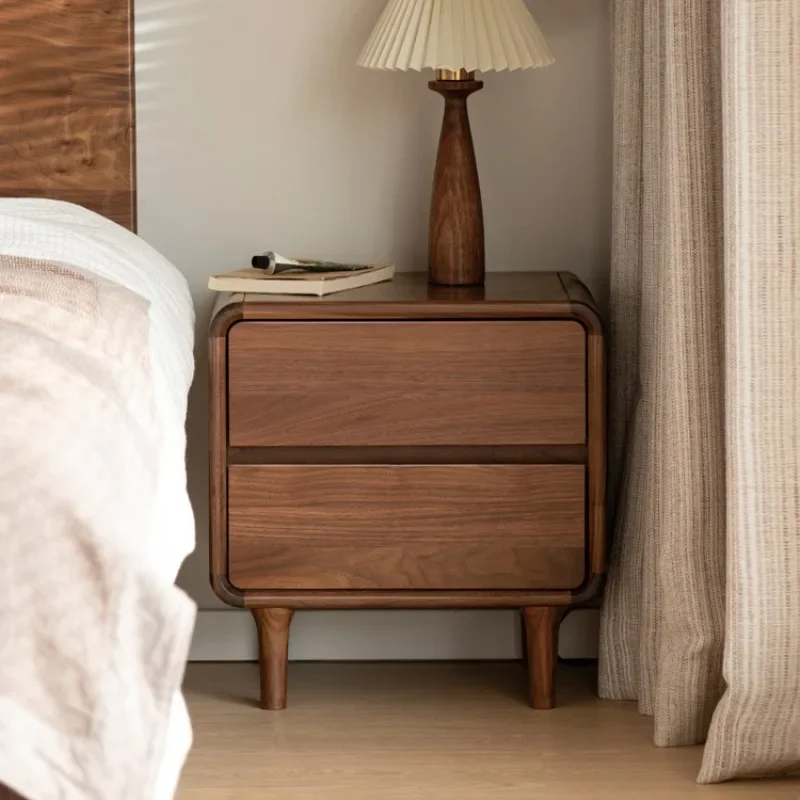 Solid wood bedside table, minimalist home bedroom drawer storage cabinet, black walnut furniture