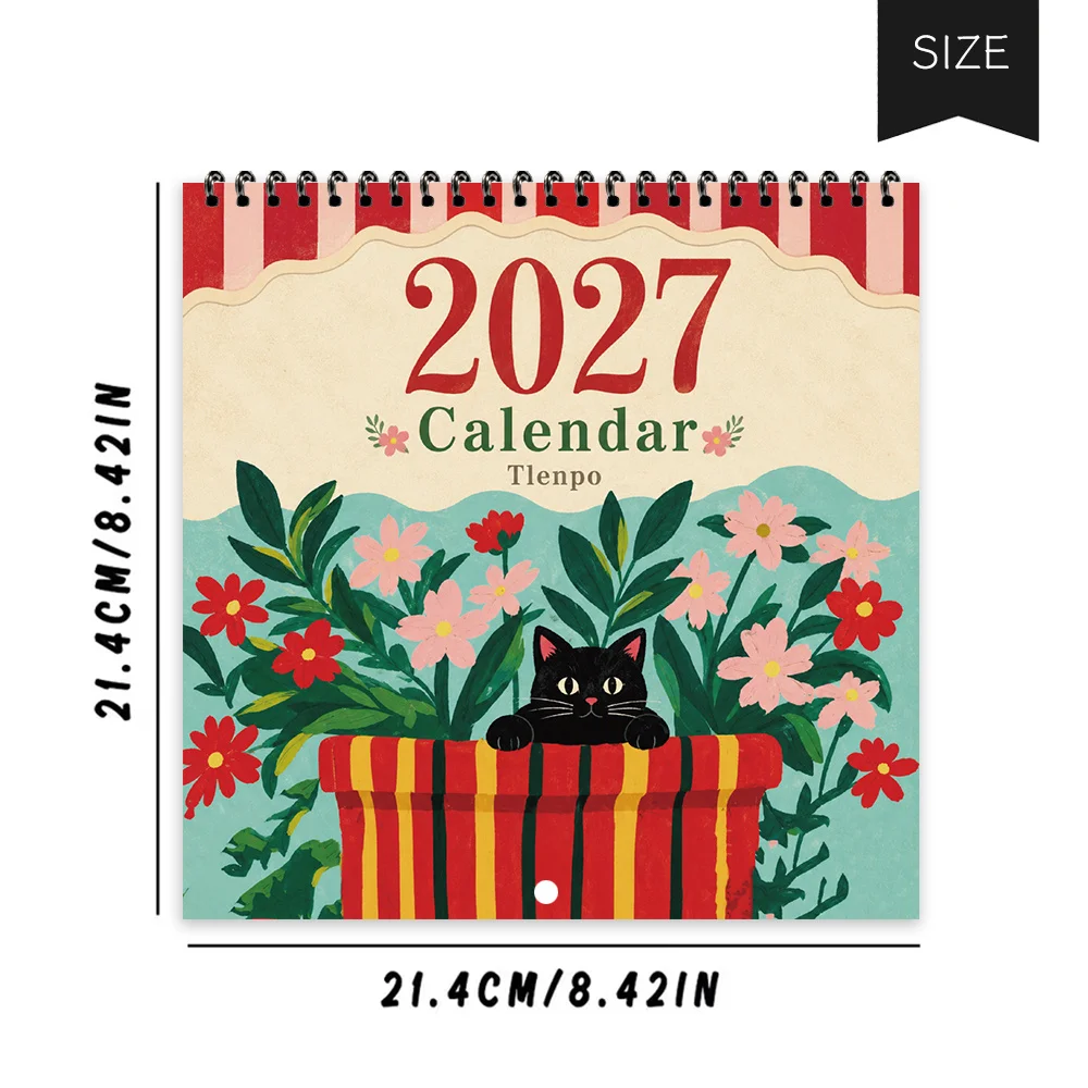 1pc 2027 Wall Calendar, Nordic Potted Black Cat, 12-month Monthly Planner, Perfect Gift For Birthdays, Christmas, New Year