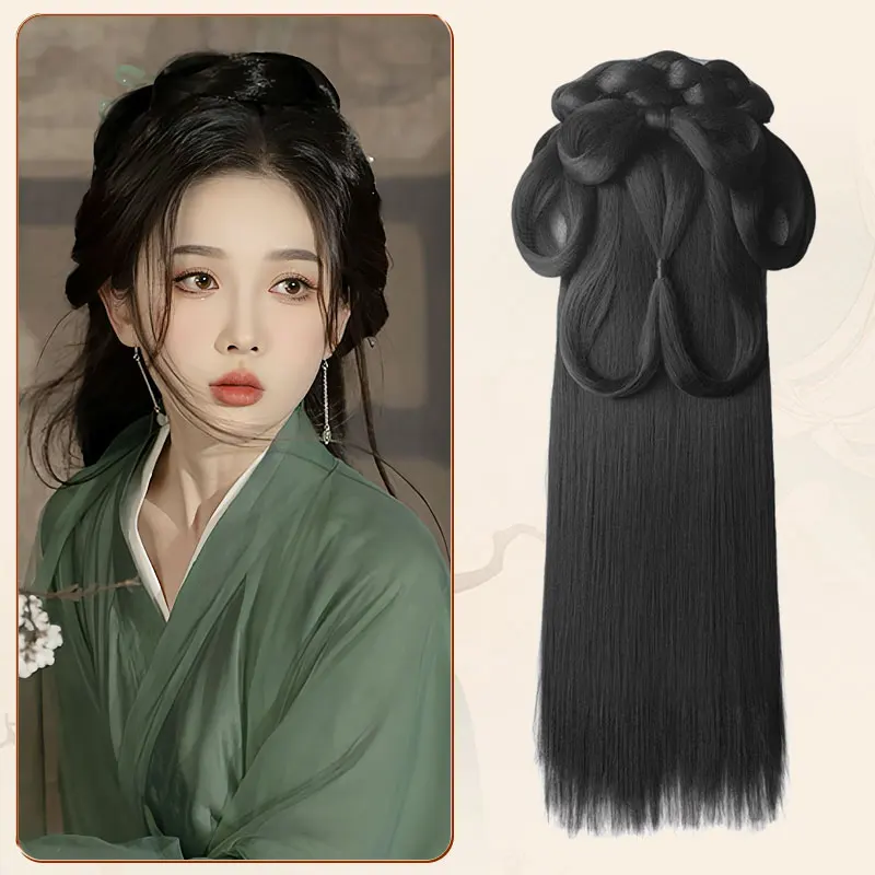 

Warring States robe Hanfu wig integrated antique wig headdress Wei Jinfeng bun antique hair bag horse skirt women