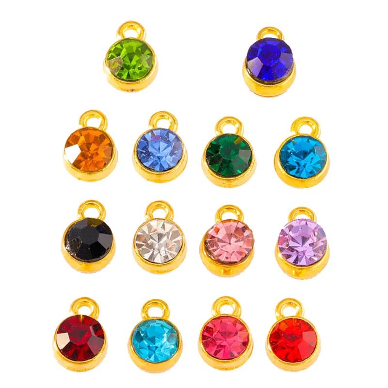 

10Pcs 7*10mm Multicolor Birthstone Charms Gold Color Rhinestone Crystal Beads Pendant for DIY Necklace Bracelet Jewelry Making