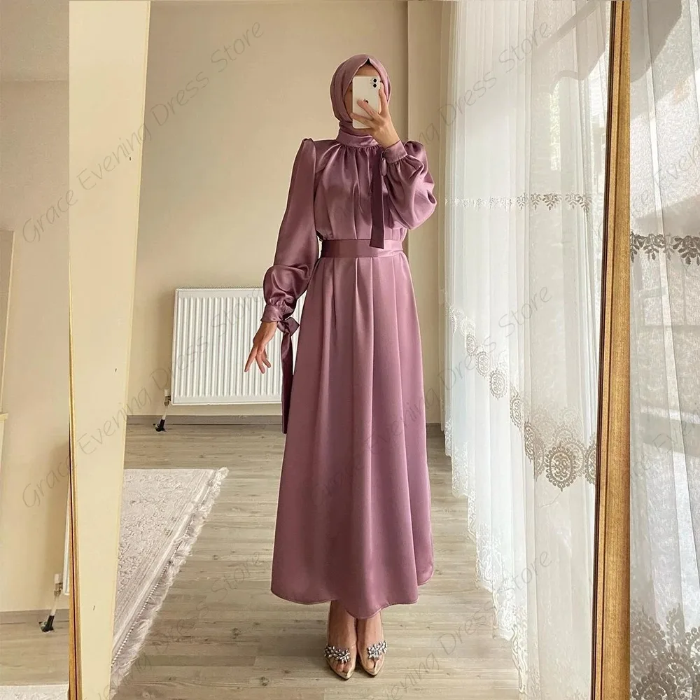 Gaun Malam Maxi Lengan Panjang Hijau Zamrud Gaun Formal Sederhana Berikat Gaun Pesta Muslim Elegan 2025 Kedatangan Baru Disesuaikan