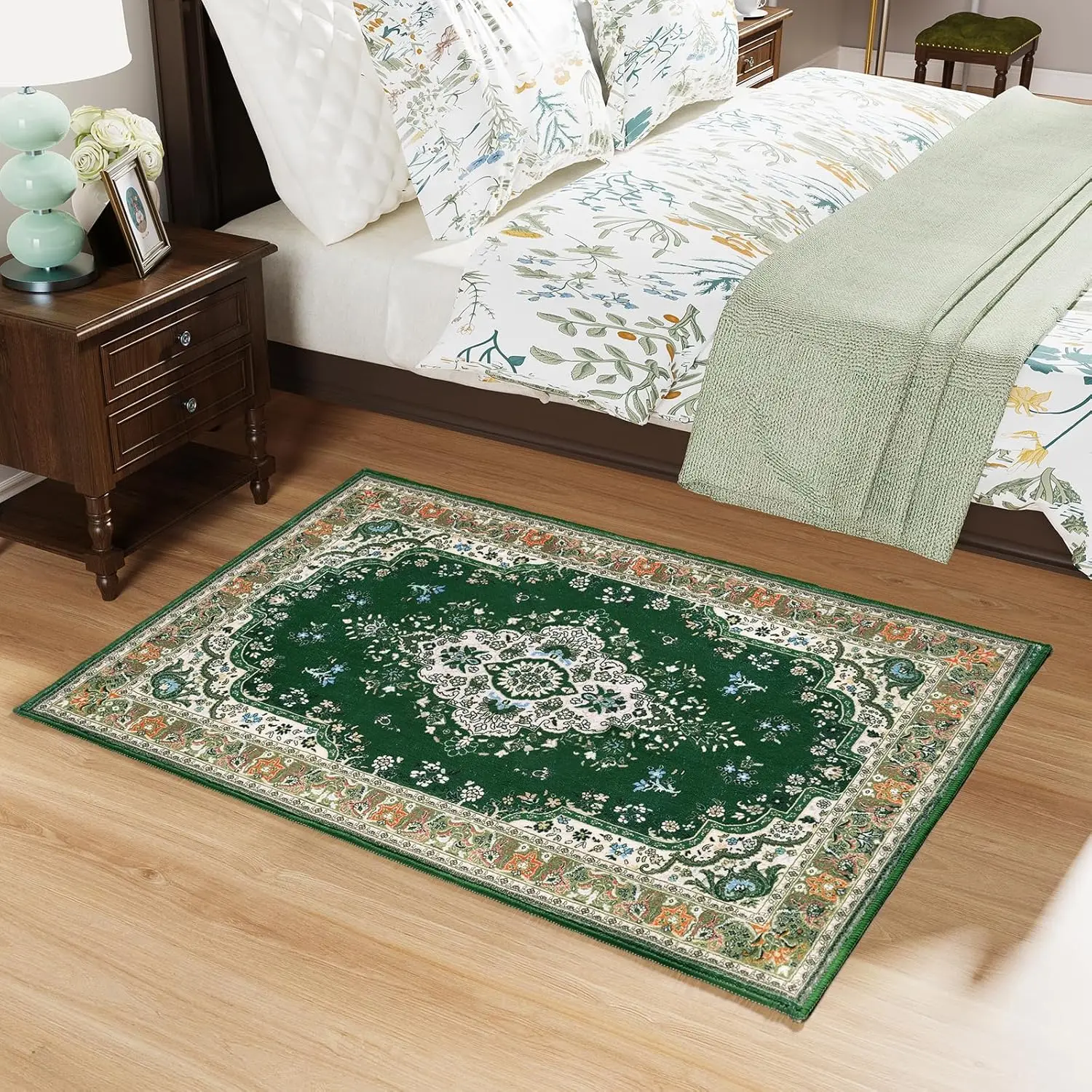 Alfombras verdes de estilo bohemio, alfombra suave para baño, felpudo antideslizante, adecuado para entrada de sala de estar, accesorios decorativos