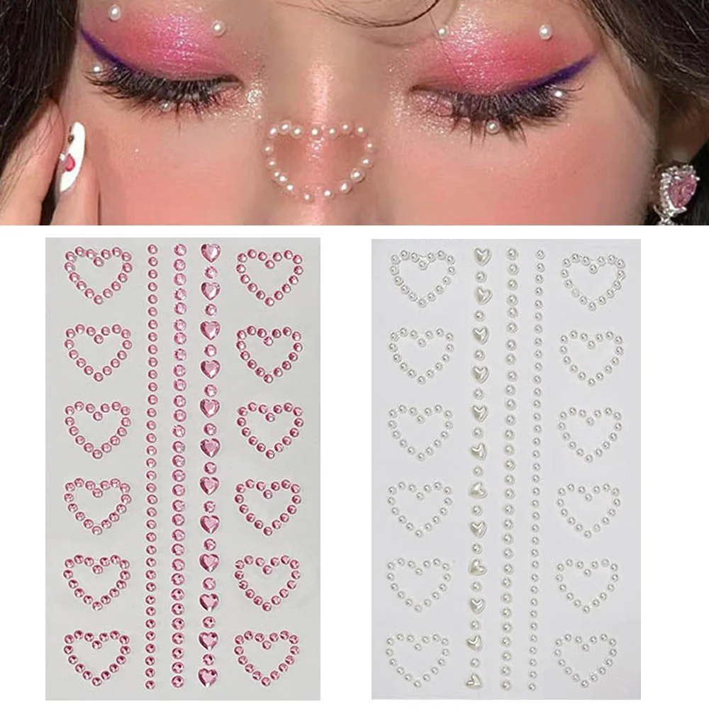 Perhiasan wajah 3D stiker berlian cinta wajah tubuh Rhinestones stiker mata hati Makeup bor tato palsu Festival pesta Makeup