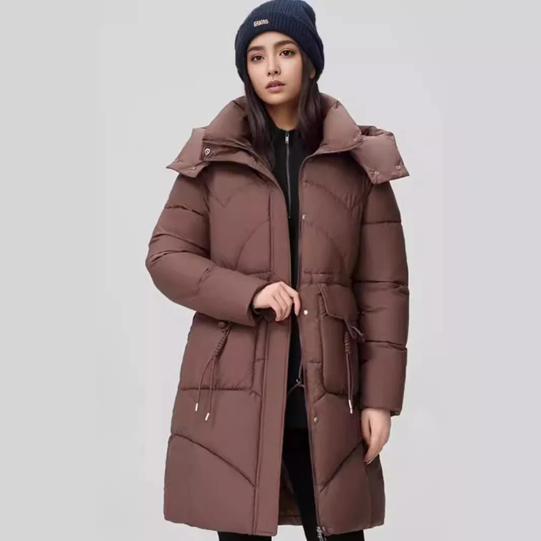 

Новая зимняя длинная куртка выше колена, женская утепленная хлопковая куртка с капюшоном, женское повседневное хлопковое пальто с двумя карманами для женщин