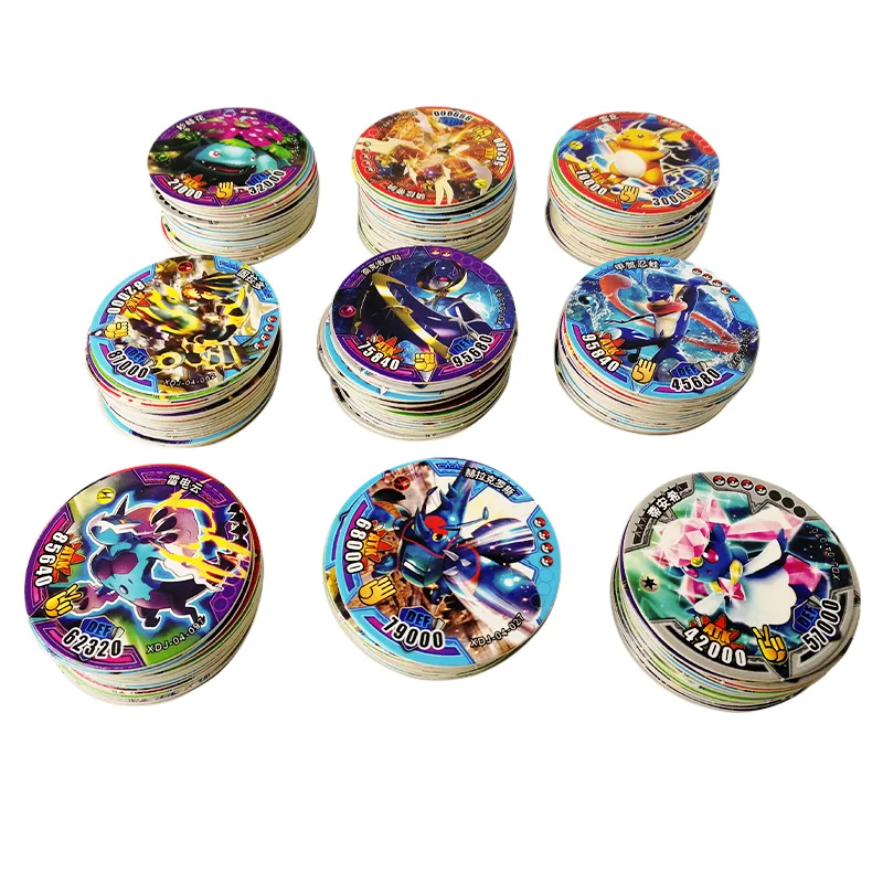 200pcs Pokemon Tazos Chinese Repeat Action Figure Game Collection 3d Round Card Toy Ball Pikachu Child Kids Birthday Xmas Gift