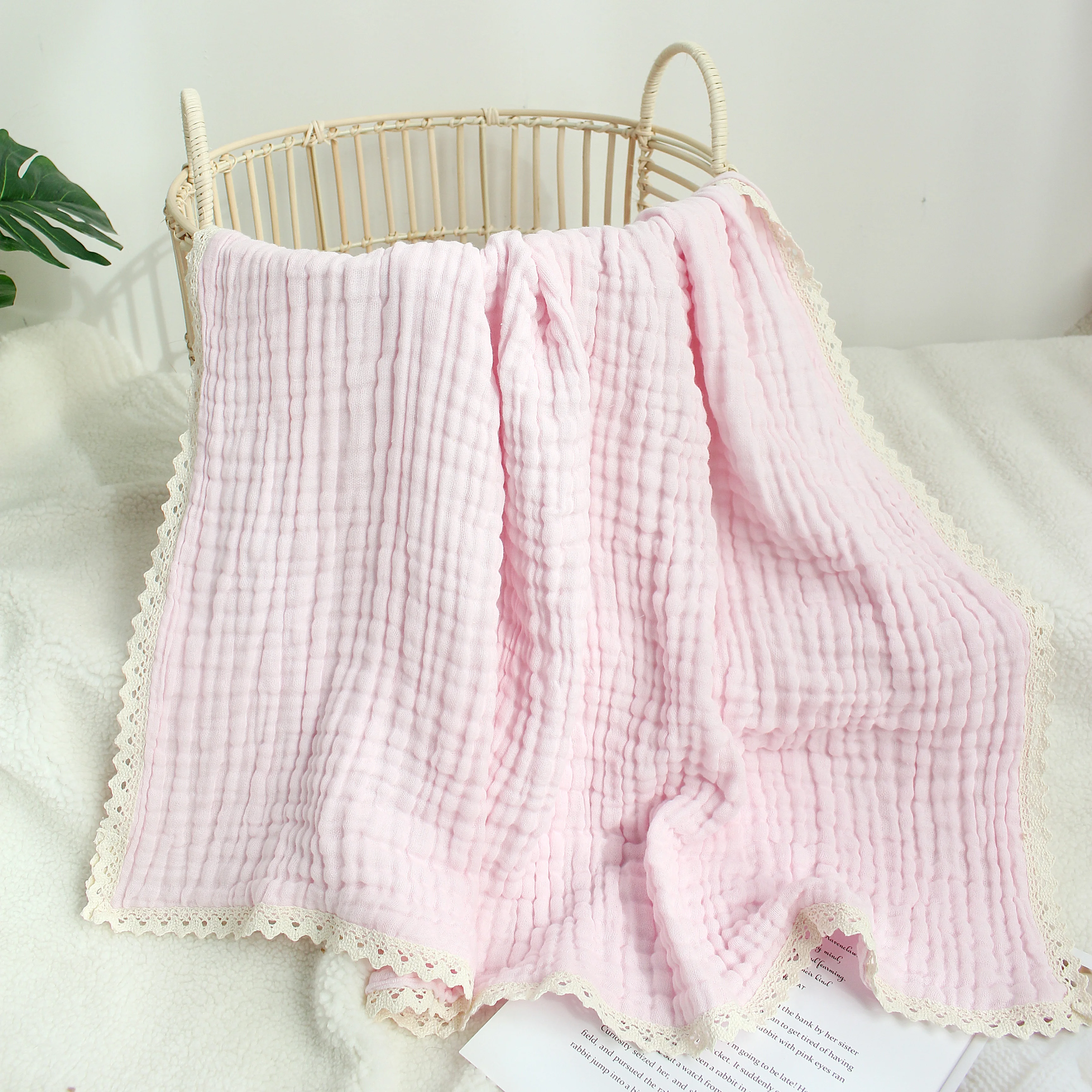 Baby Swaddle Blanket Cotton Bath Towel Six Layers Gauze Lace Swaddle Wrap for Newborn Blanket Baby Items