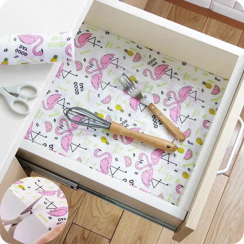 1 Roll Kitchen Table Mat Drawer Cabinet Shelf Liner Flamingo Placemat Waterproof Greaseproof Shoe Cabinet Mat Kitchen Drawer Mat