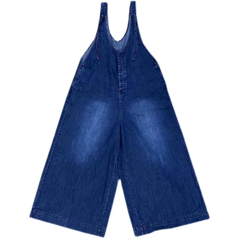 Tuta di jeans stile europeo Pantaloni a gamba larga a gamba dritta a vita alta alla moda da donna Pantaloni larghi versatili