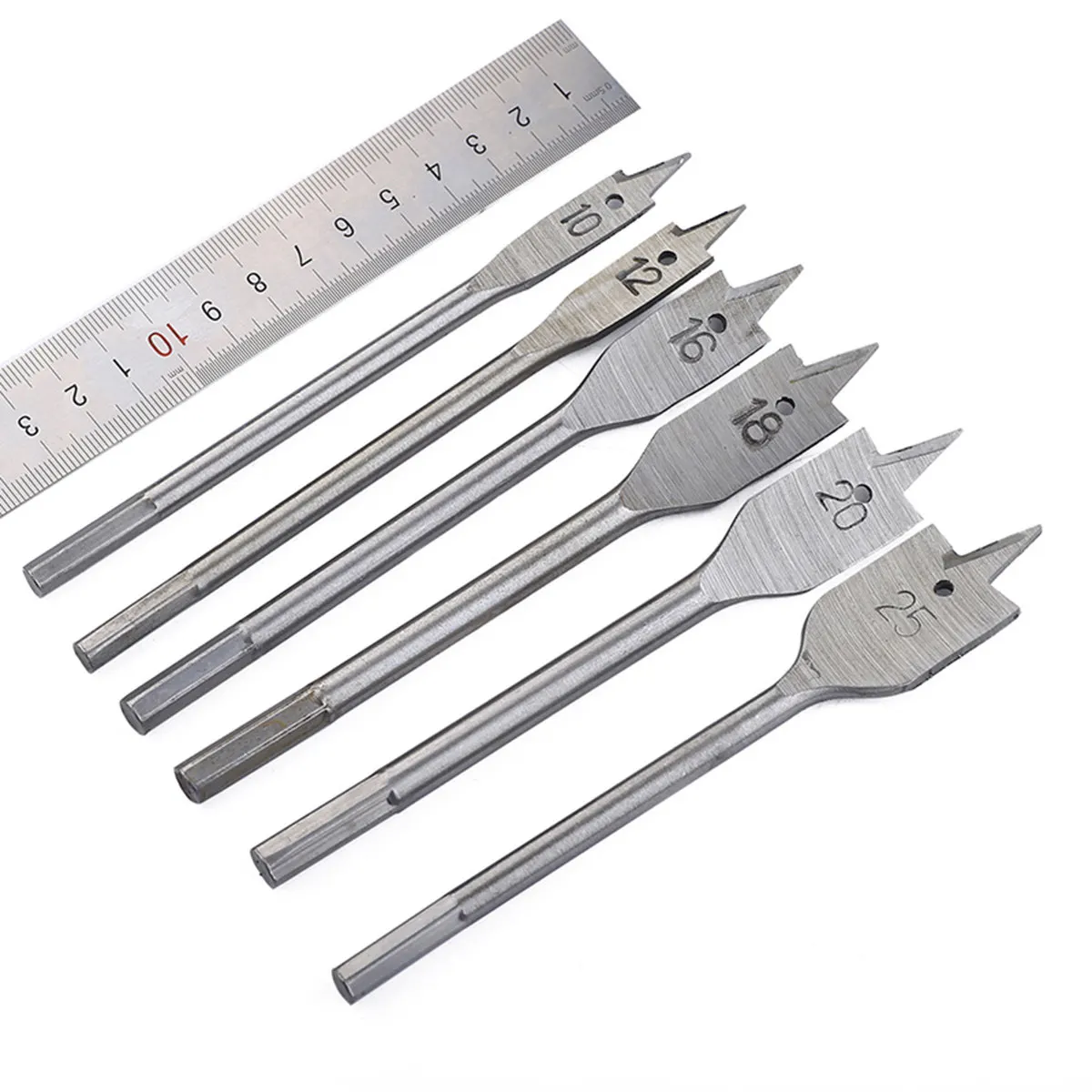 6Pcs Spade Bit Set Woodworking Flat Drill Bits Steel Hex Shank Double Cutting Accurate Positioning Quick Cutting Wood