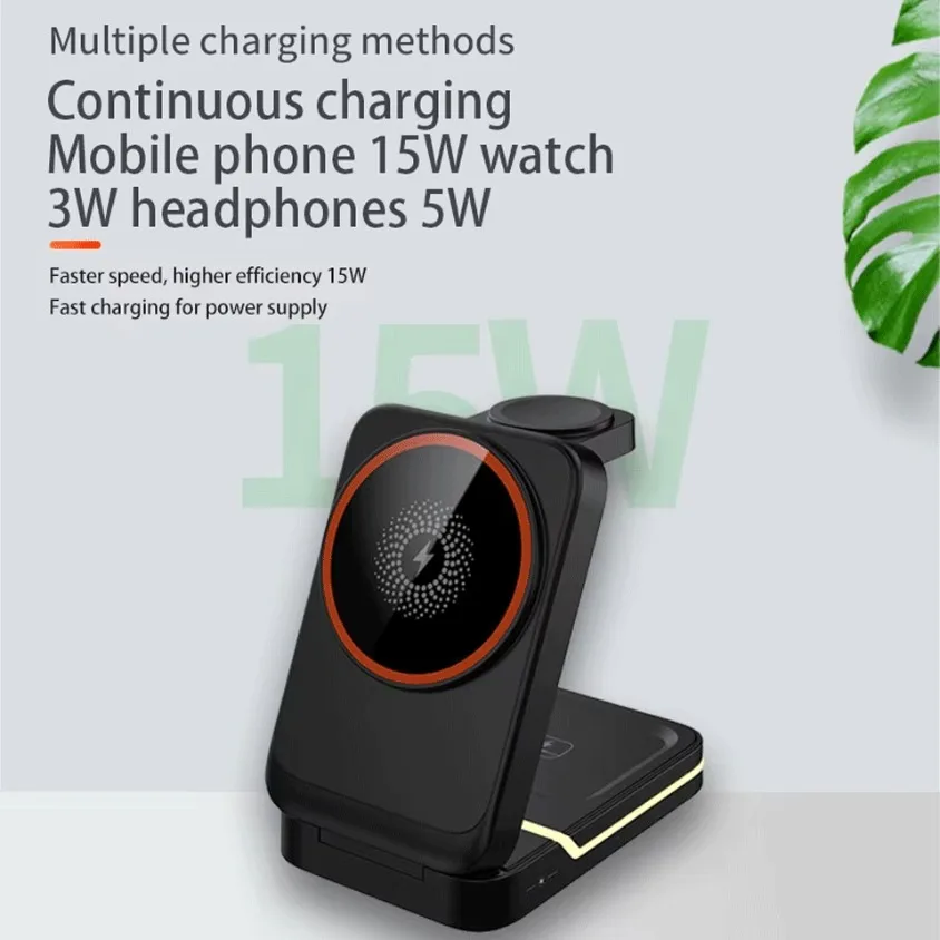3 in 1 Magnetic Foldable Travel Fast Wireless Charger Stand For Magsafe iPhone 17 16 15 14 13 12 Pro Apple Watch SE Airpods Pro