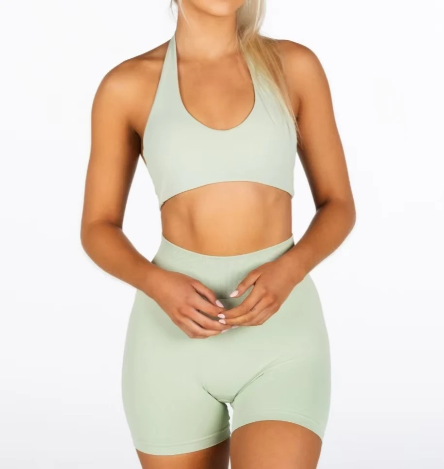 

SHINBENE Women Halter Neck Fitness Yoga Bras Open Back Backless Padded Workout Sports Bra