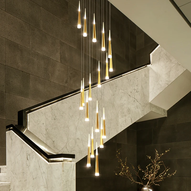 Sliver Gold Spiral staircase Chandelier Living room staircase Stairwell Hall Hotel chandelier led modern chandeliers Lamp