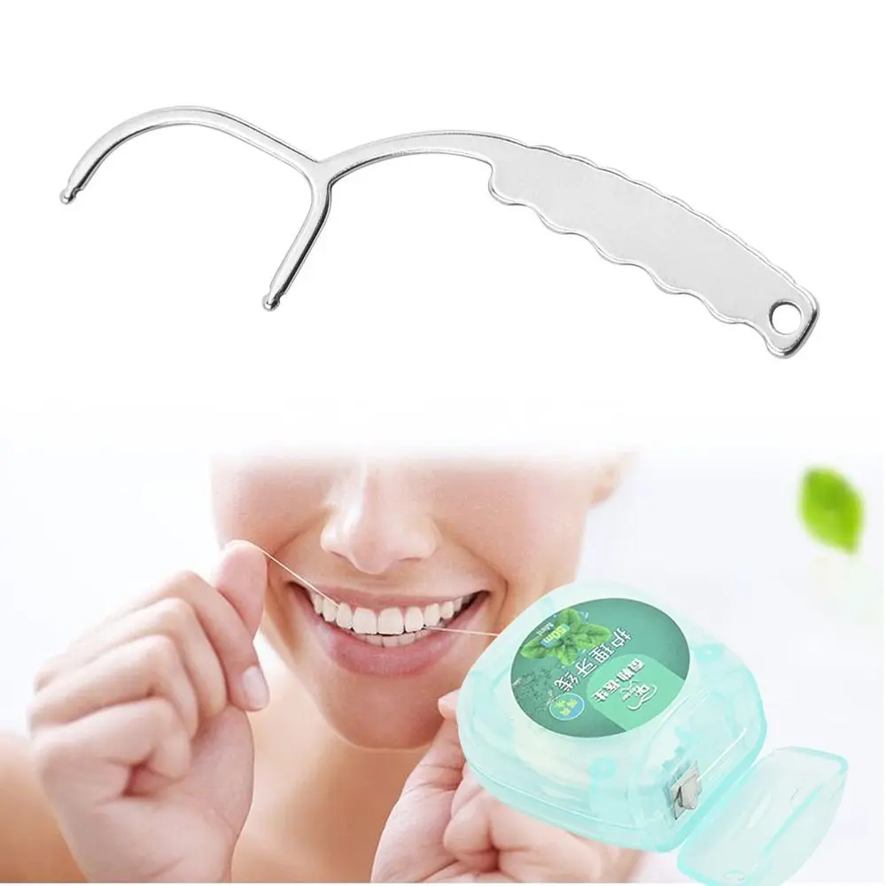 

Teeth Cleaner Reusable Stainless Steel Toothpicks Portable Home Dental Floss Handle Tooth Flossing Floss