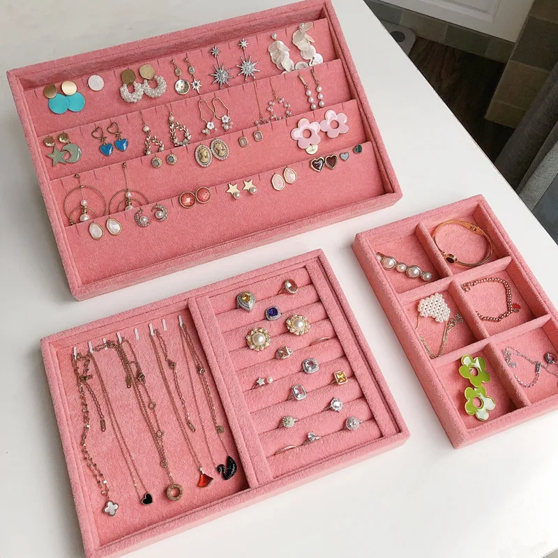 

Multifuntion Jewelry Storage Box Velvet Ring Earrings Necklace Jewelry Display Organizer Box Tray Showcase Holder Earring Plate