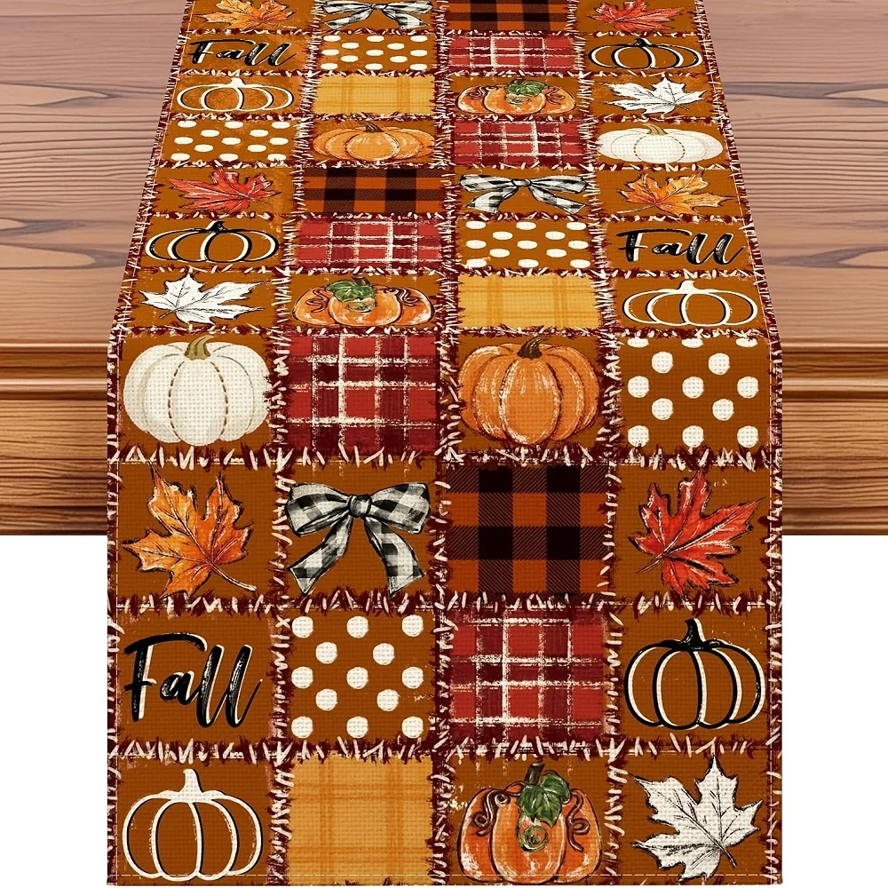 Pumpkin Maple Leaves Fall Table Runner Autumn Thanksgiving Kitchen Dining Table Decoration Dresser Scarves for Fall Home Decor