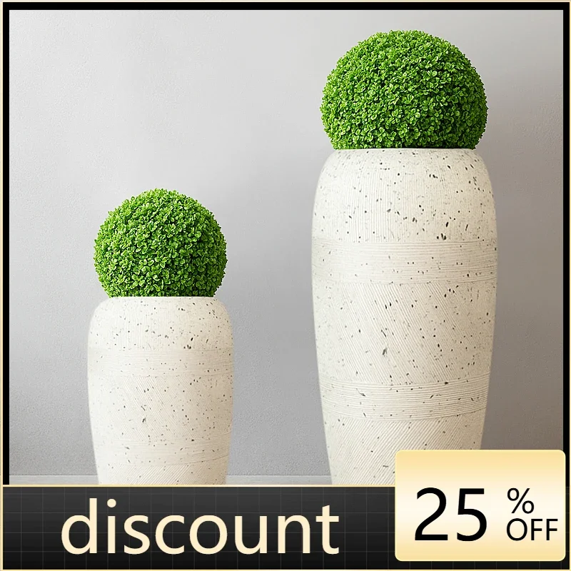 LMM round striped fiberglass floor-to-ceiling large vase simple modern hotel model room soft decoration