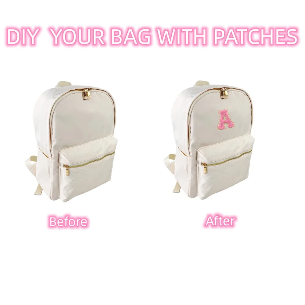 2024 New Style Backpack DIY Letter Patch Customize Pattern Large Capacity Nylon Knapsack Schoolbag for Teenager Girls Student