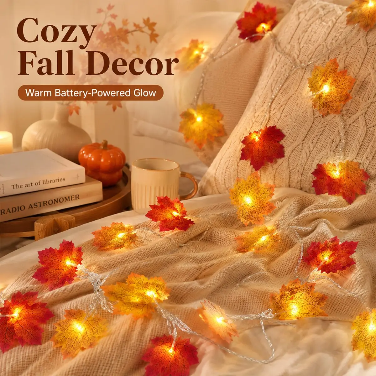 1pc 10/20/30/40 Fall Harvest Maple Hanging String Light Battery Powered Garden Lamp Perfect For Party Wedding Halloween Decor