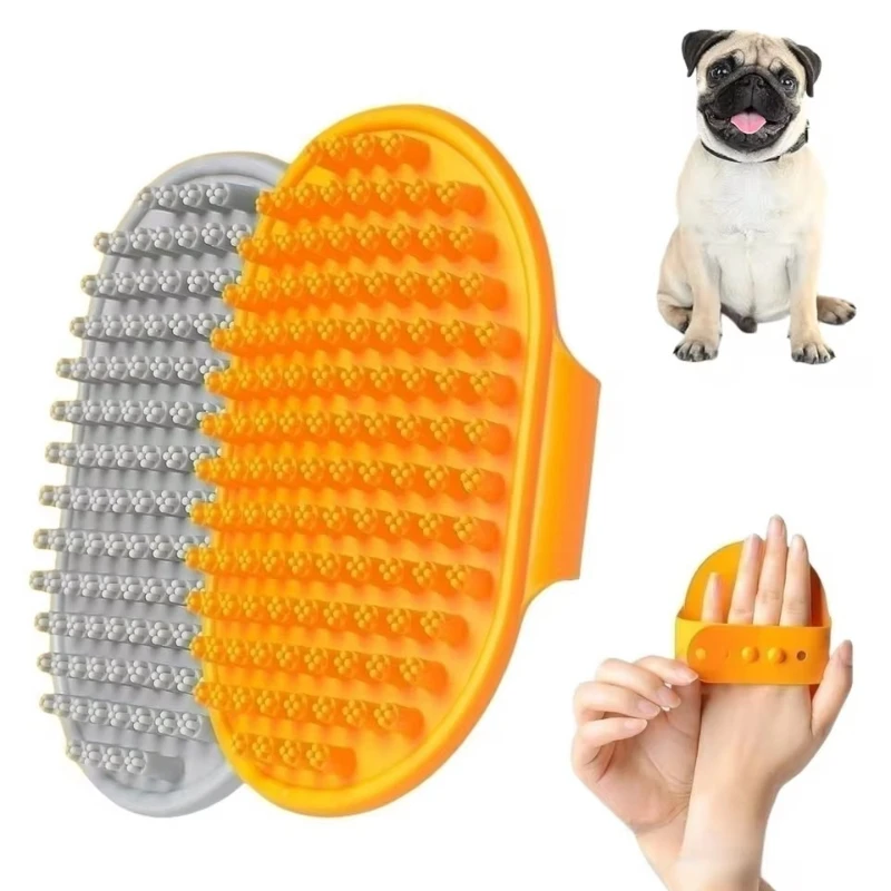 

Dog Bath Brush,Dog Grooming Shedding Soothing Massage Rubber Bristles Curry Comb with Adjustable Ring Handle for Pet Dogs& Cats