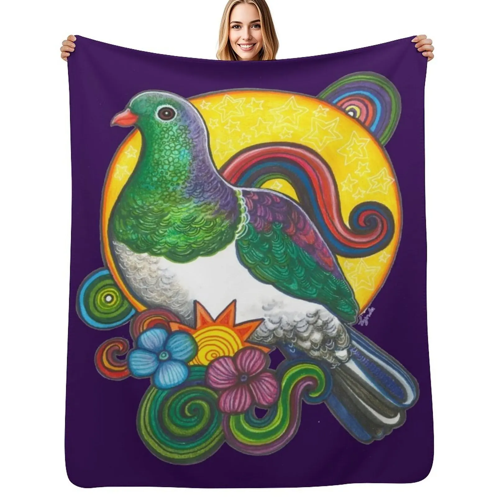 

Kaleidoscopic Kereru Throw Blanket Soft Plush Blanket as Housewarming Gift
