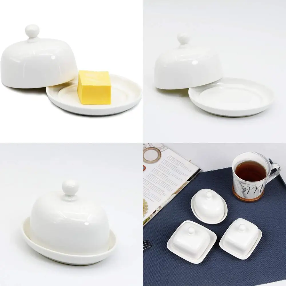 

Мини-овальная тарелка для масла с крышкой, белая куполообразная тарелка для сыра из профорила с ручкой, небольшой поддон для индивидуального сервировки, милые керамики