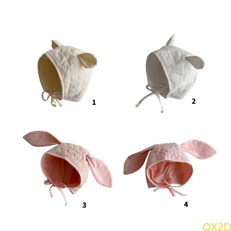 

QX2D Cotton Baby Hat with lively Bear Ears & Tie Straps Infant Cotton Caps Comfortable for Infants & Toddlers 0 to 24 Month