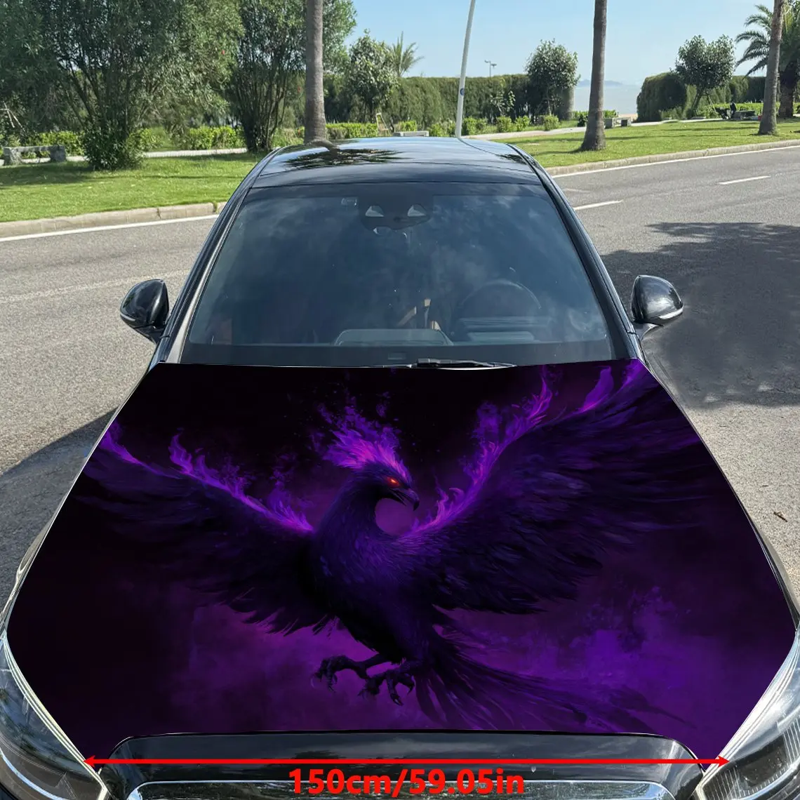 Purple - Flamed Phoenix Car Vinyl Wrap, PVC Material Waterproof Car Hood Sticker, Self-Adhesive Scratch-Resistant Stickers for E