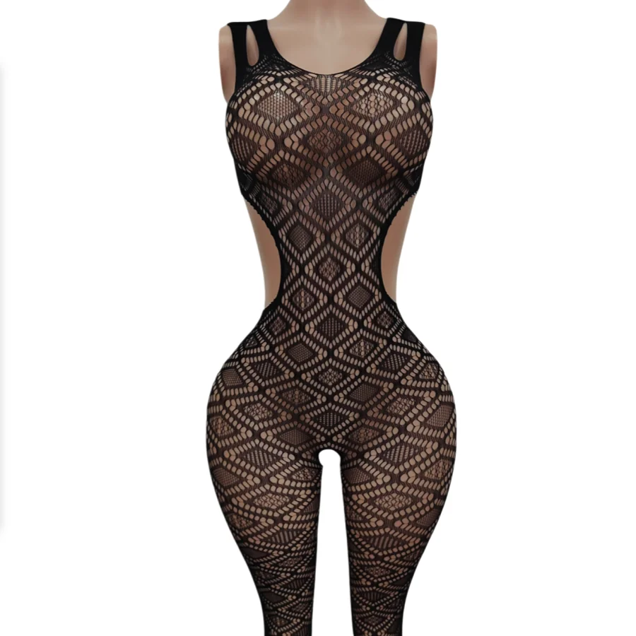 

Ladies Sexy Fishing Net Grid Strapless Backless One-Piece Net Clothes Pure Desire Erotic Underwear Double Shoulder Strap Design