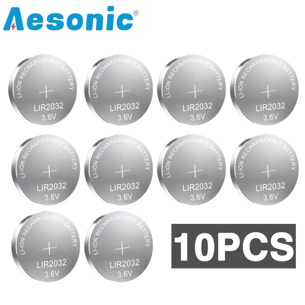 

10pcs/lot LIR2032 3.6V 45mAh Rechargeable Battery Lithium Button Batteries for Watch Computer Remote LIR 2032 Replaces CR2032