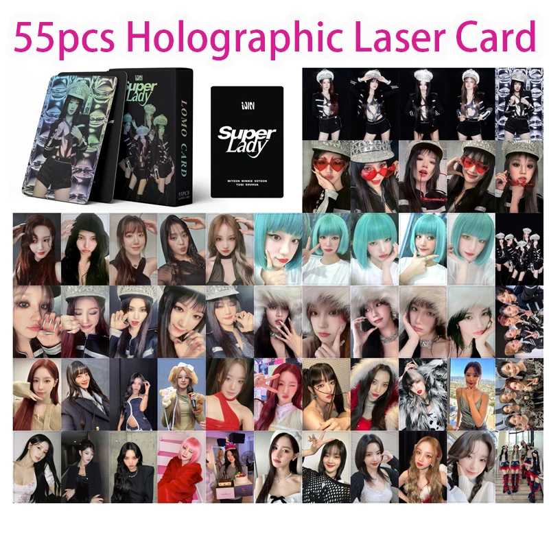 KPOP 55pcs/set (G)I-DLE Laser Small Card 2nd Album Super Lady LOMO Card Hologram Photo Card MINNIE YUQI MIYEON Gift Postcard