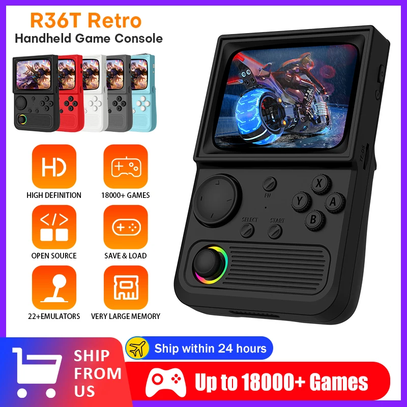 

Портативная игровая консоль R36T в стиле ретро, 22000+ игр, 3,5-дюймовый HD IPS-экран, Wi-Fi, мультиплеер, 128 ГБ, портативный карманный видеоплеер, доставка из США