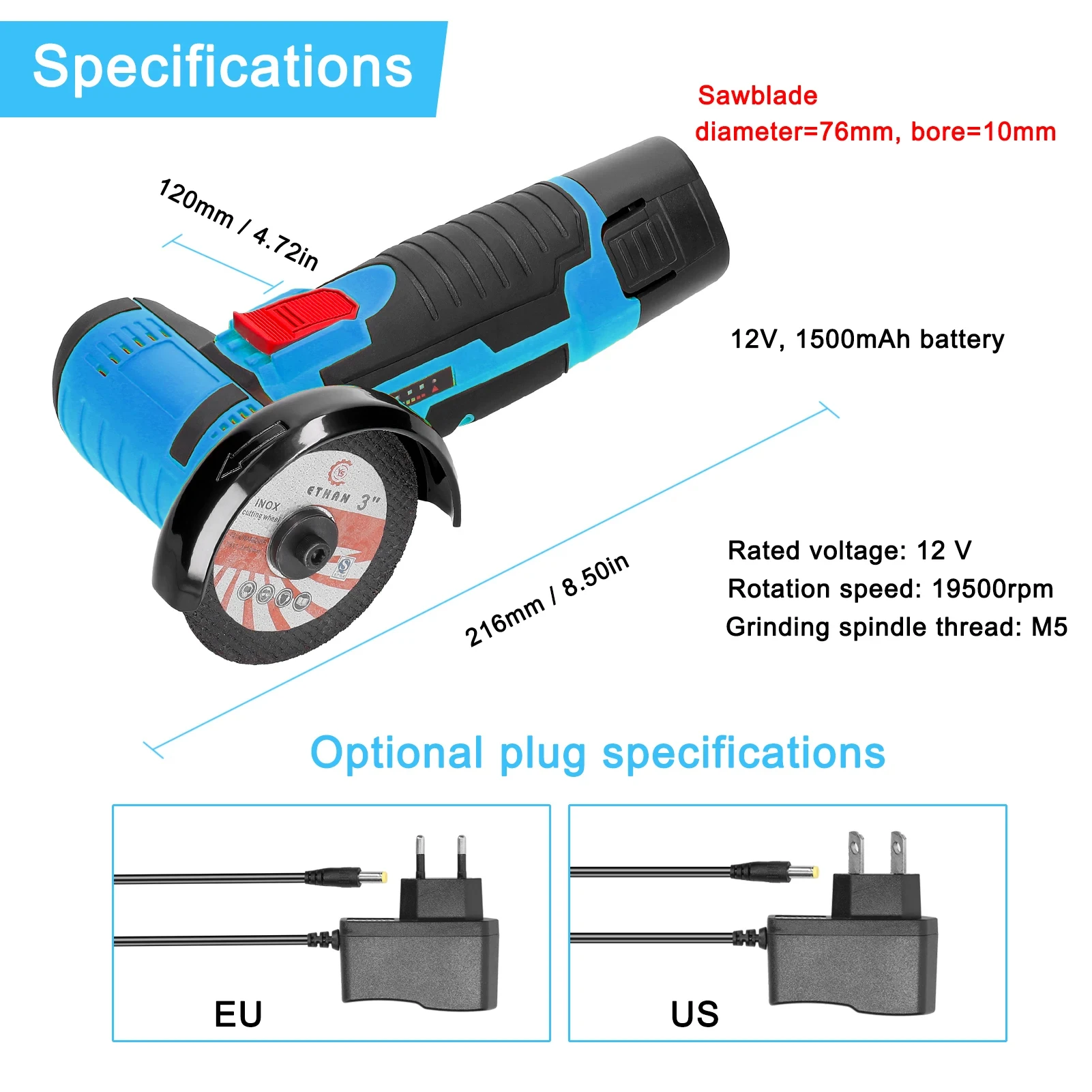 19500rpm Mini Portable Electric Angle Grinder Handheld Cordless Polishing Grinder Diamond Cutting Power Tools